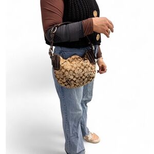 Coach Tan and Brown Signature Shoulder Bag